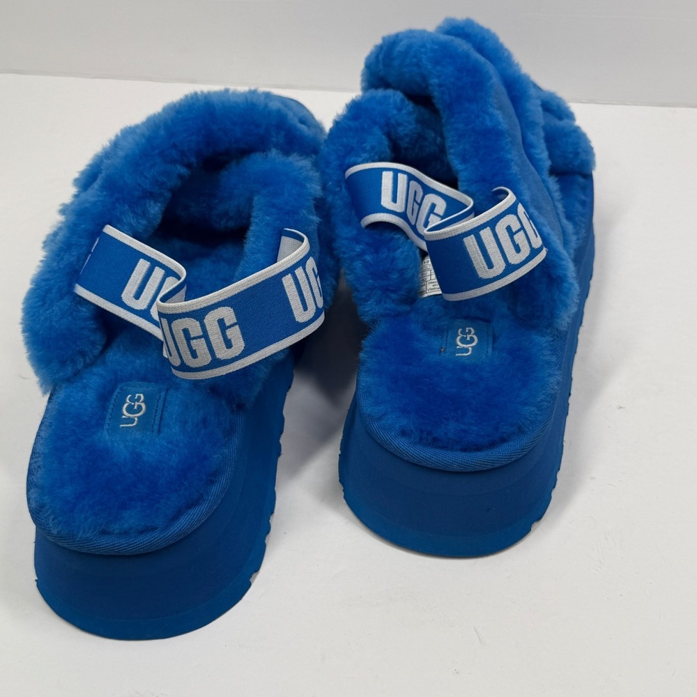 UGG Disco Cross Slide Platform Sheepskin Blue Casual Comfort Slipper Size 11 - Picture 3 of 6